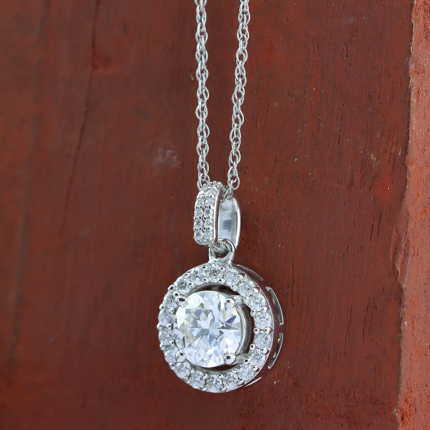 Load image into Gallery viewer, 1 Carat Lab Created Moissanite Diamond Halo Pendant Necklace In 925 Sterling Silver

