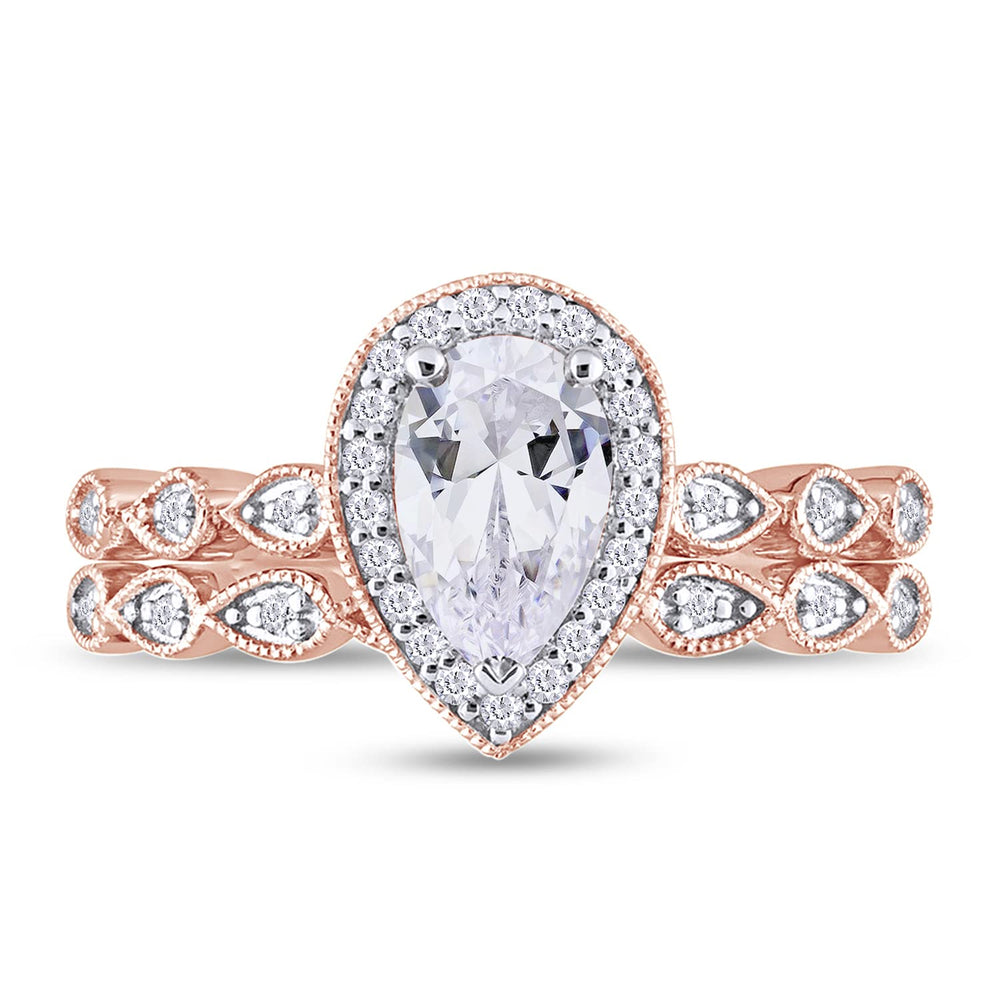 
                      
                        1.16 Carat Pear & Round Cut Lab Created Moissanite Diamond Milgrain Halo Bridal Ring Set In 925 Sterling Silver
                      
                    