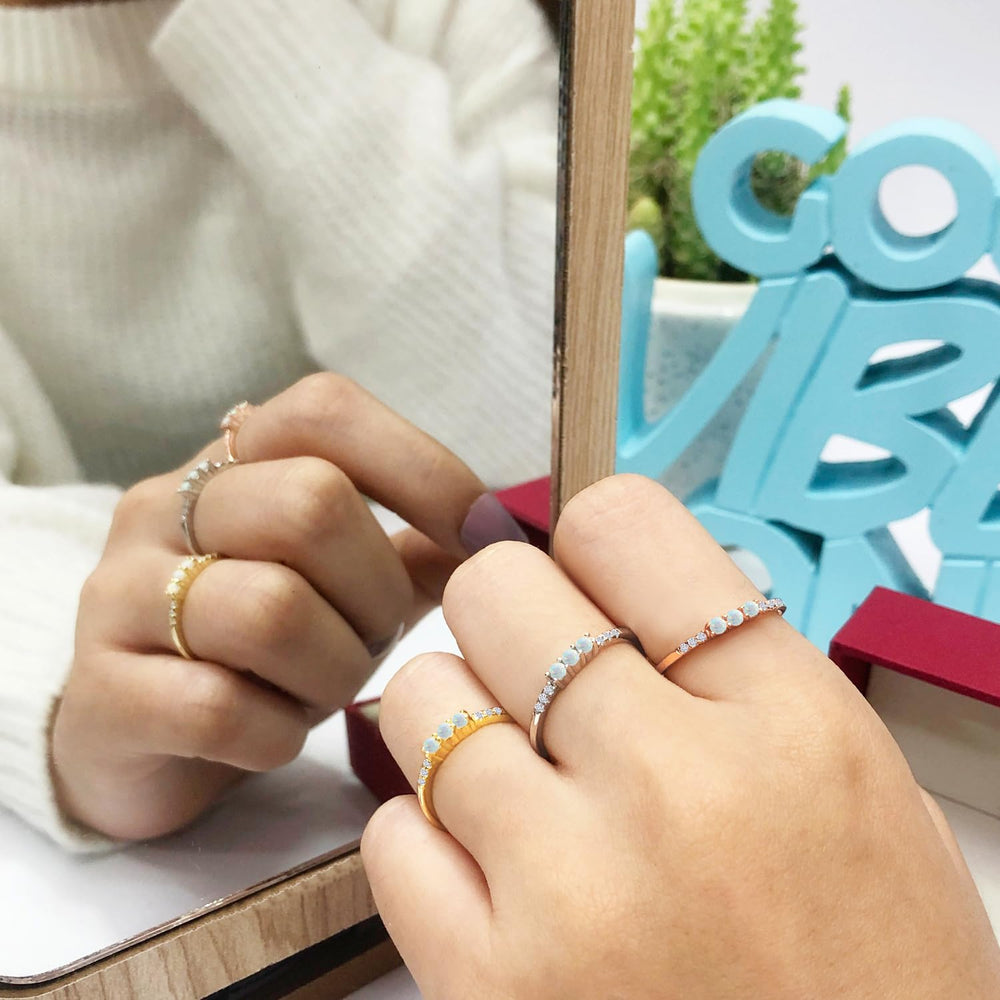 
                      
                        Dainty Stackable Opal Promise Ring Band in 14K Gold Over Sterling Silver Valentine's Day Jewelry Gift For Her
                      
                    