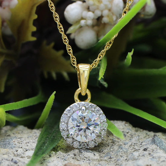 9/10 Carat Lab Created Moissanite Diamond Halo Pendant Necklace In 925 Sterling Silver (0.90 Cttw)