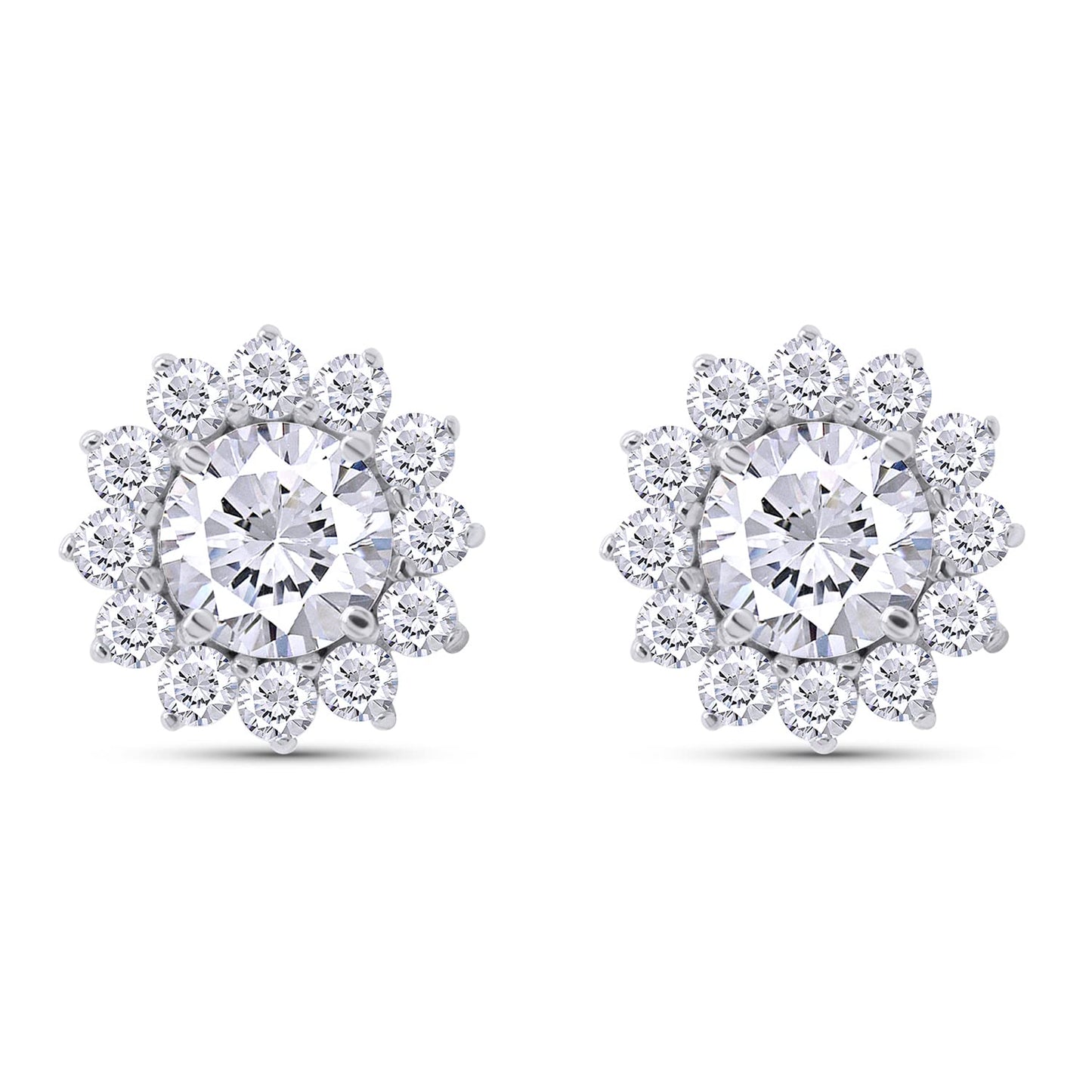 1.5 Carat Round Cut Lab Created Moissanite Diamond Push Back Halo Stud Earrings In 925 Sterling Silver (1.5 Cttw)