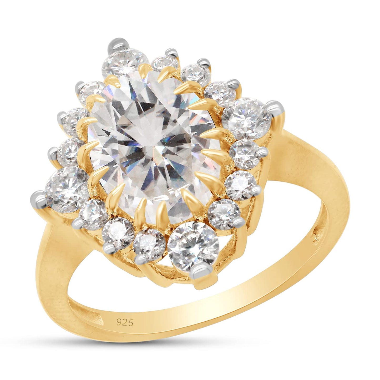 3.10 Carat Center 8X10MM Oval & Round Cut Lab Created Moissanite Diamond Floral Engagement Ring in 925 Sterling Silver