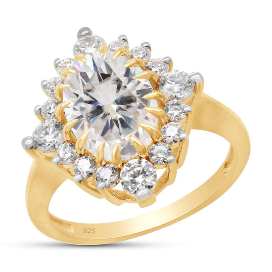 3.10 Carat Center 8X10MM Oval & Round Cut Lab Created Moissanite Diamond Floral Engagement Ring in 925 Sterling Silver