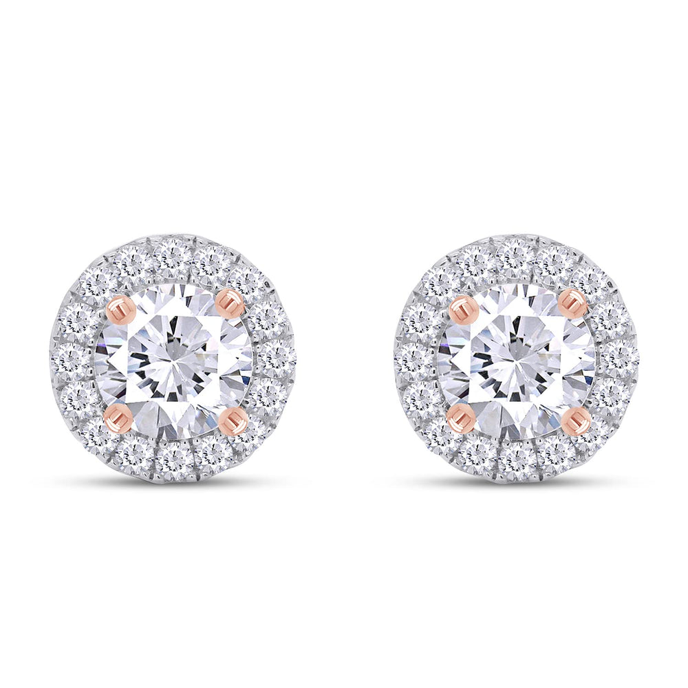 
                      
                        1 Carat Center Stone 5MM Round Cut Lab Created Moissanite Diamond Push Back Halo Stud Earrings In 925 Sterling Silver (1 Cttw)
                      
                    