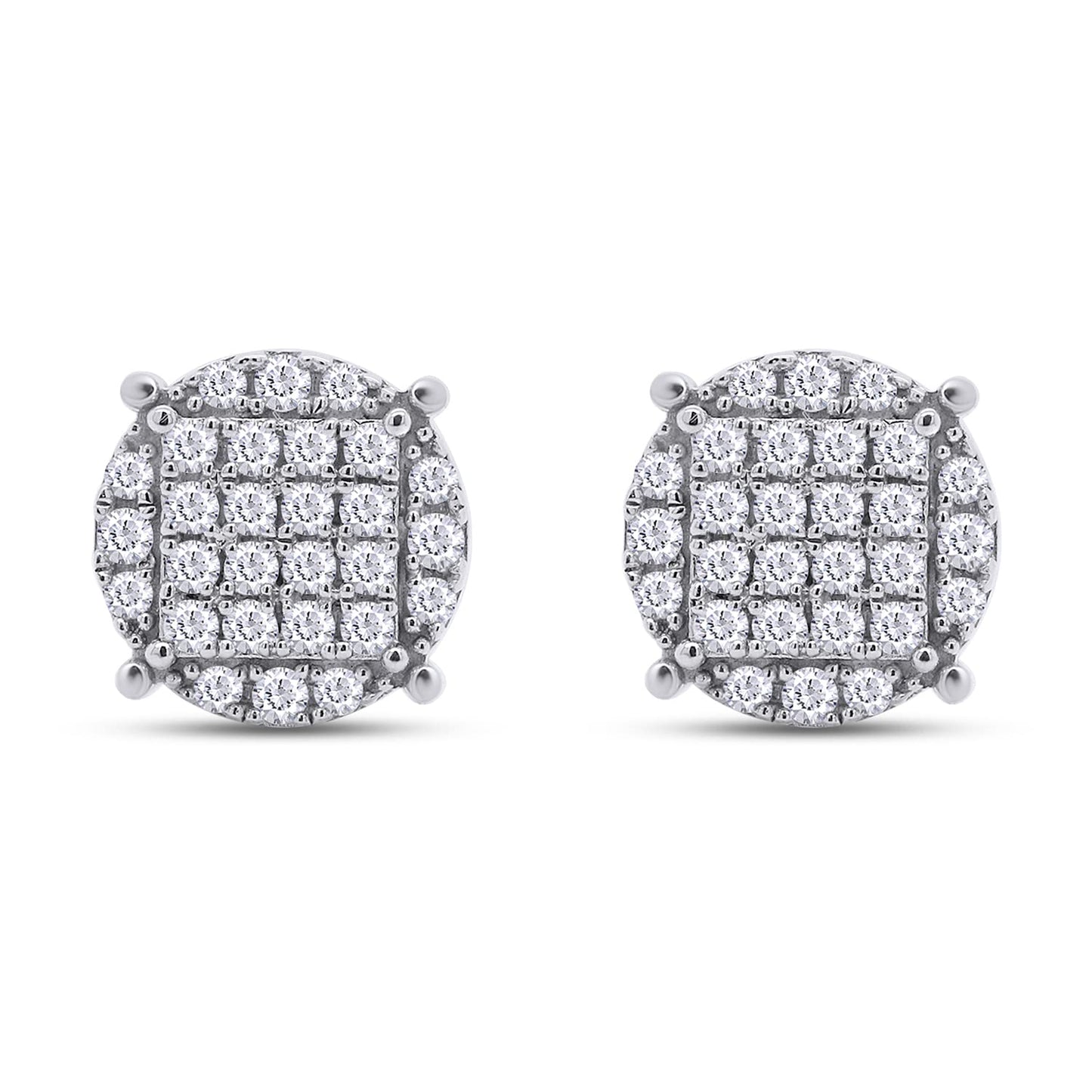 2/5 Carat Round Cut Lab Created Moissanite Diamond Screw Back Cluster Earrings In 925 Sterling Silver (0.40 Cttw)