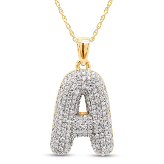 1 1/10 Carat Round Cut Lab Created Moissanite Diamond Initial Bubble Letter "A" Pendant Necklace In 925 Sterling Silver (1.10 Cttw)