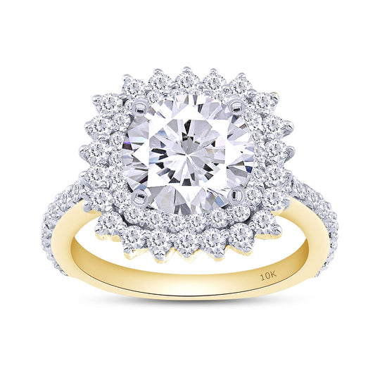 Center 3 Carat, 4 1/4 Ct Round Cut Lab Created Moissanite Diamond Halo Engagement Ring In 10K Or 14K Solid Gold (4.25 Ct)
