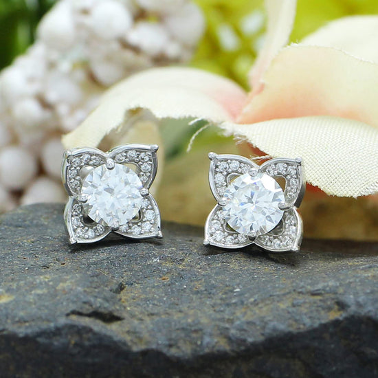 Load image into Gallery viewer, 1ct Lab Created Moissanite Diamond Floral Halo Stud Earrings For Women Men In 925 Sterling Silver

