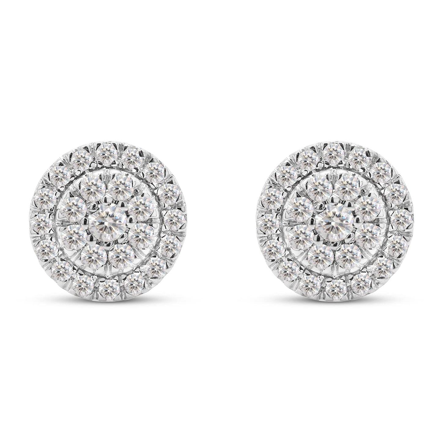 8/9 Carat Lab Created Moissanite Diamond Screw Back Halo Cluster Earrings In 925 Sterling Silver (0.90 Cttw)