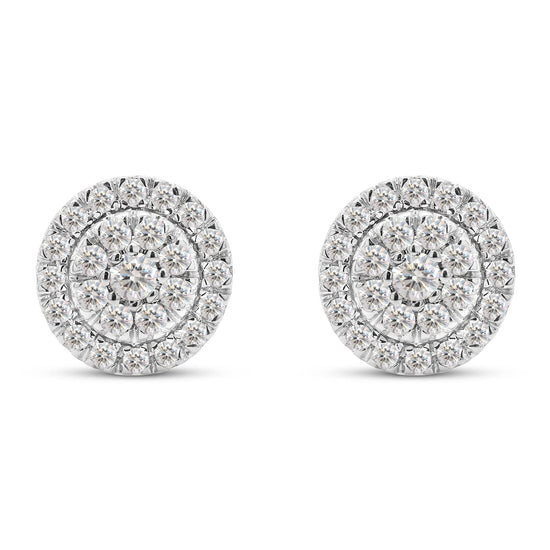 8/9 Carat Lab Created Moissanite Diamond Screw Back Halo Cluster Earrings In 925 Sterling Silver (0.90 Cttw)