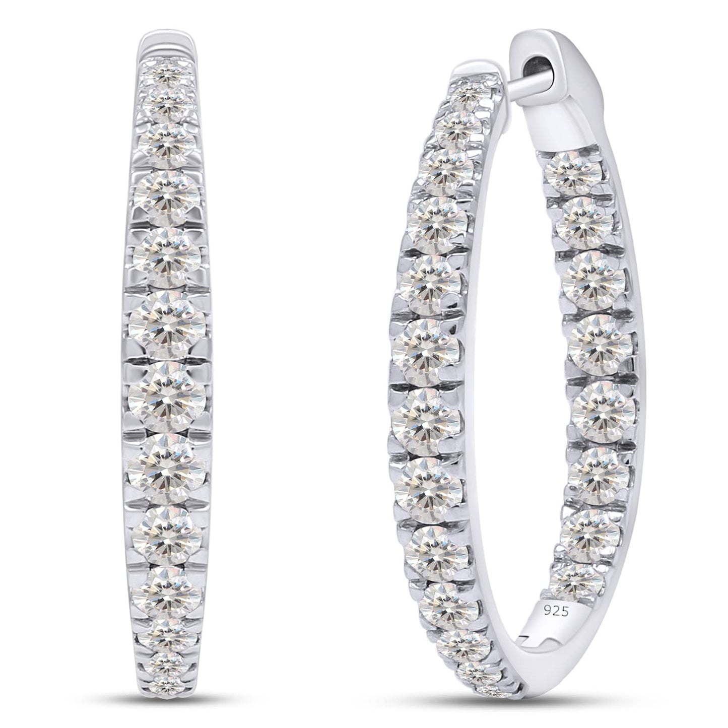 3 Carat Lab Created Moissanite Diamond Inside Outside Hoop Earrings In 925 Sterling Silver For Women (VVS1 Clarity)