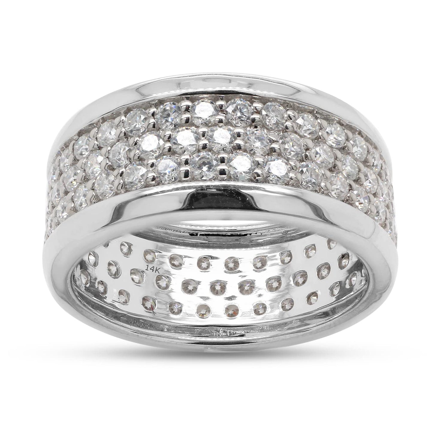 1 3/4 ct.t.w Round Cut Lab Created Moissanite Diamond 3-Row Full Eternity Stackable Wedding Band Ring In 10K Or 14K Solid Gold (1.75 Cttw)