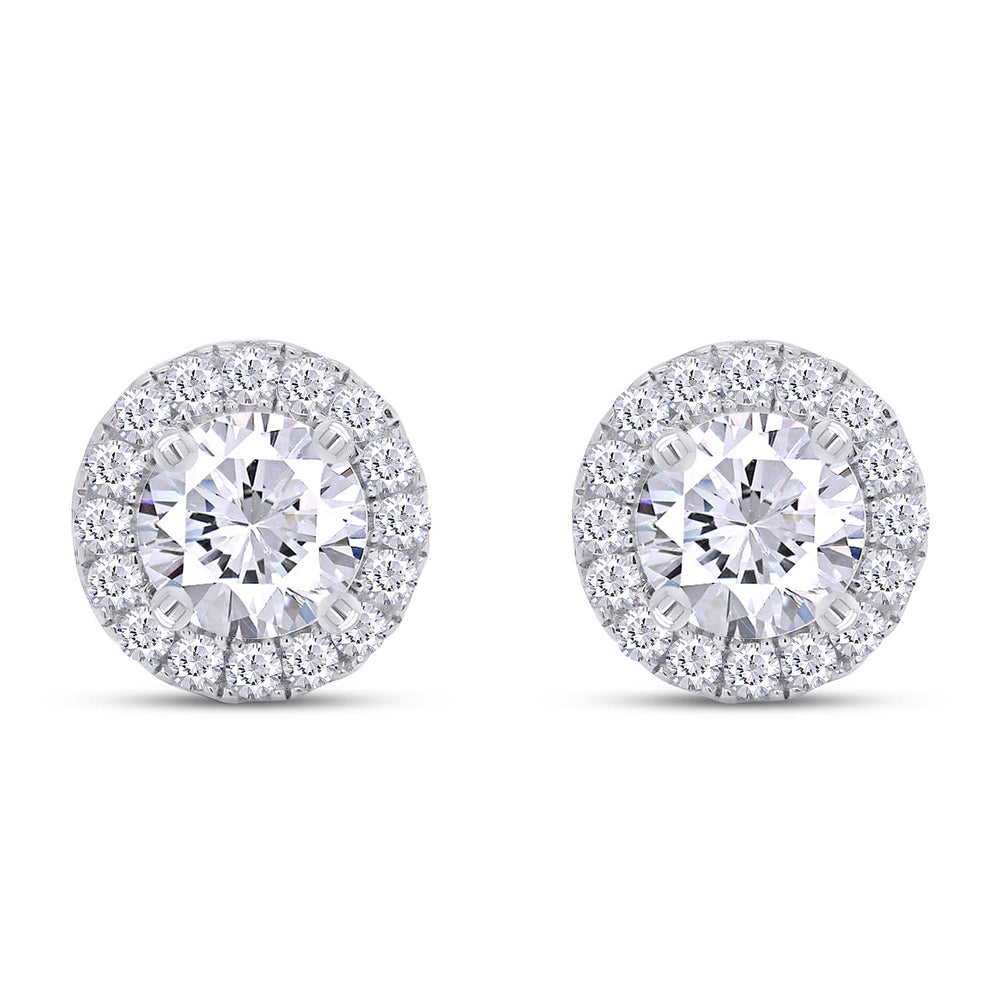 
                      
                        1 Carat Center Stone 5MM Round Cut Lab Created Moissanite Diamond Push Back Halo Stud Earrings In 925 Sterling Silver (1 Cttw)
                      
                    