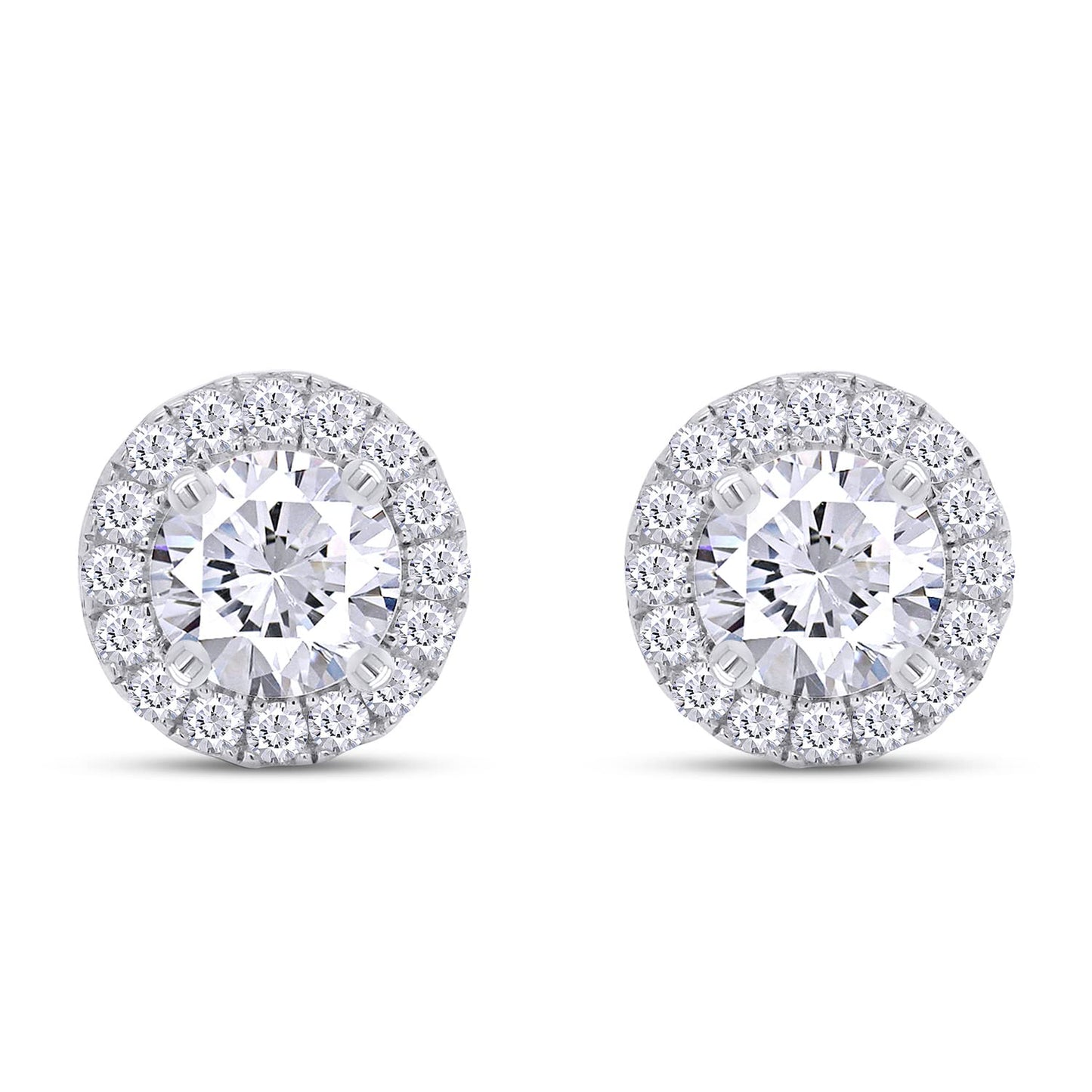 1 Carat Center Stone 5MM Round Cut Lab Created Moissanite Diamond Push Back Halo Stud Earrings In 925 Sterling Silver (1 Cttw)
