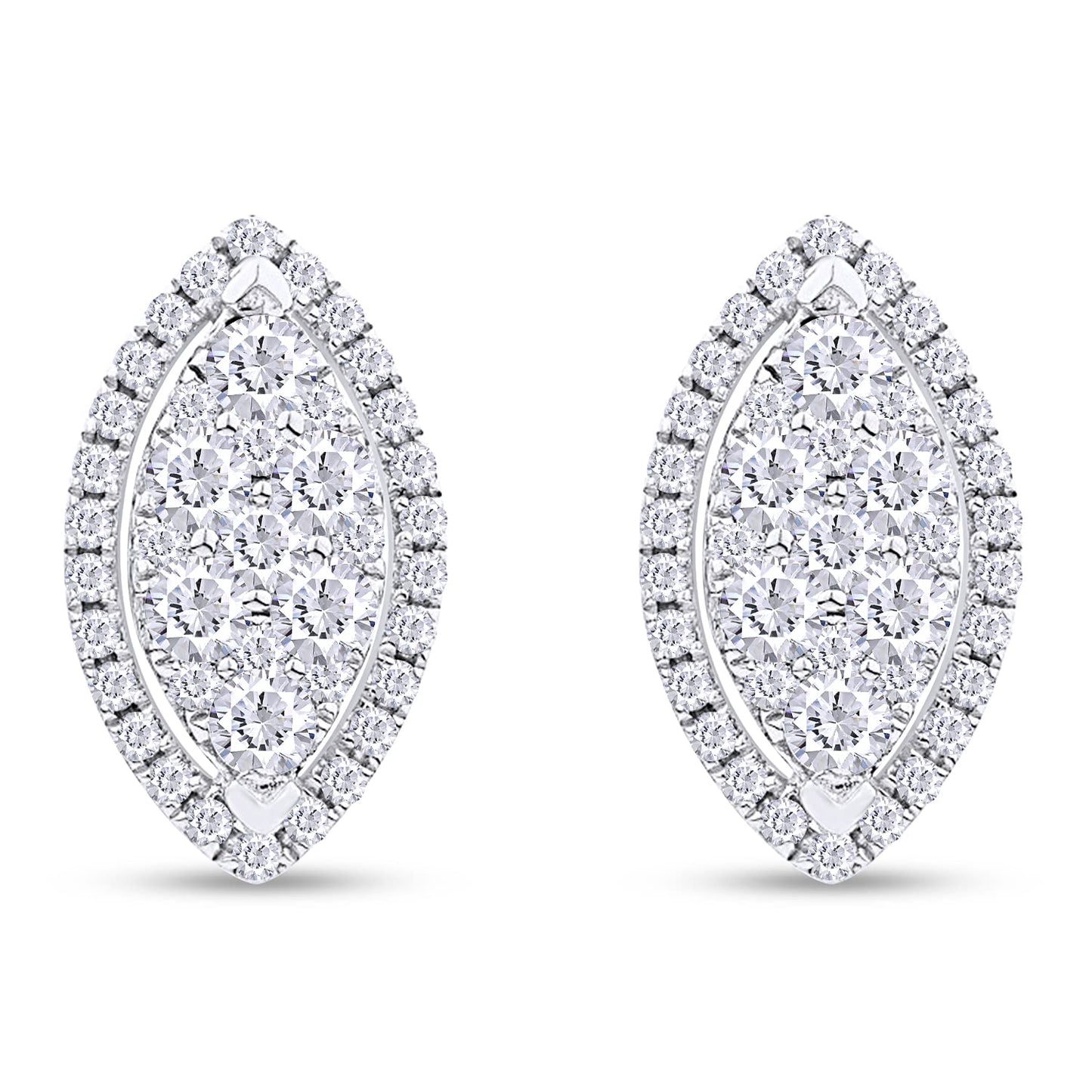 1 Carat Round Lab Created Moissanite Diamond Push Back Marquise Halo Cluster Stud Earrings In 925 Sterling Silver (1 Cttw)