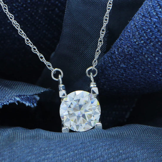Round Cut Lab Created Moissanite Diamond Solitaire Pendant Necklace In 925 Sterling Silver (0.50 CT - 1.75CT)