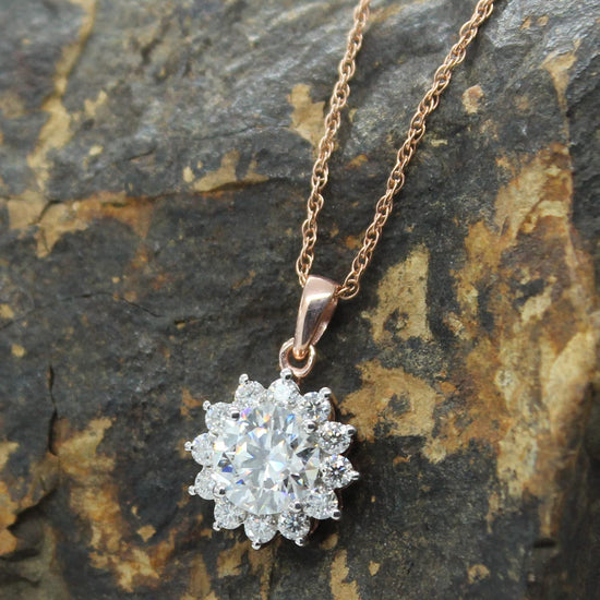 1 1/3 Carat Center Stone 6.5MM Lab Created Moissanite Diamond Halo Pendant Necklace In 925 Sterling Silver (1.33 Cttw)