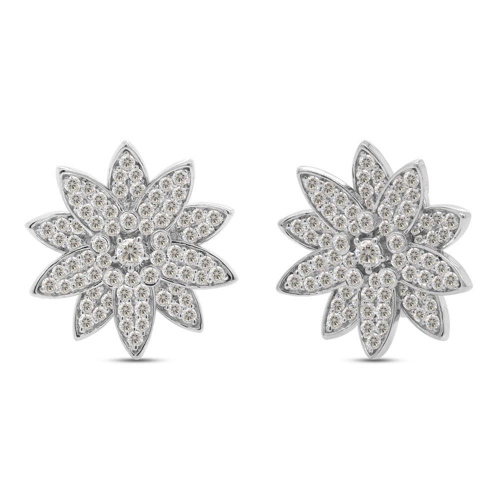 3 1/4 Carat Round Cut Lab Created Moissanite Diamond Cluster Floral Stud Earrings In 925 Sterling Silver (3.20 Cttw)