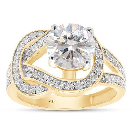 2 Carat Centre 7MM Round Cut Lab Created Moissanite Diamond Knot Style Engagement Promise Ring in 10K or 14K Solid Gold (2 Cttw)