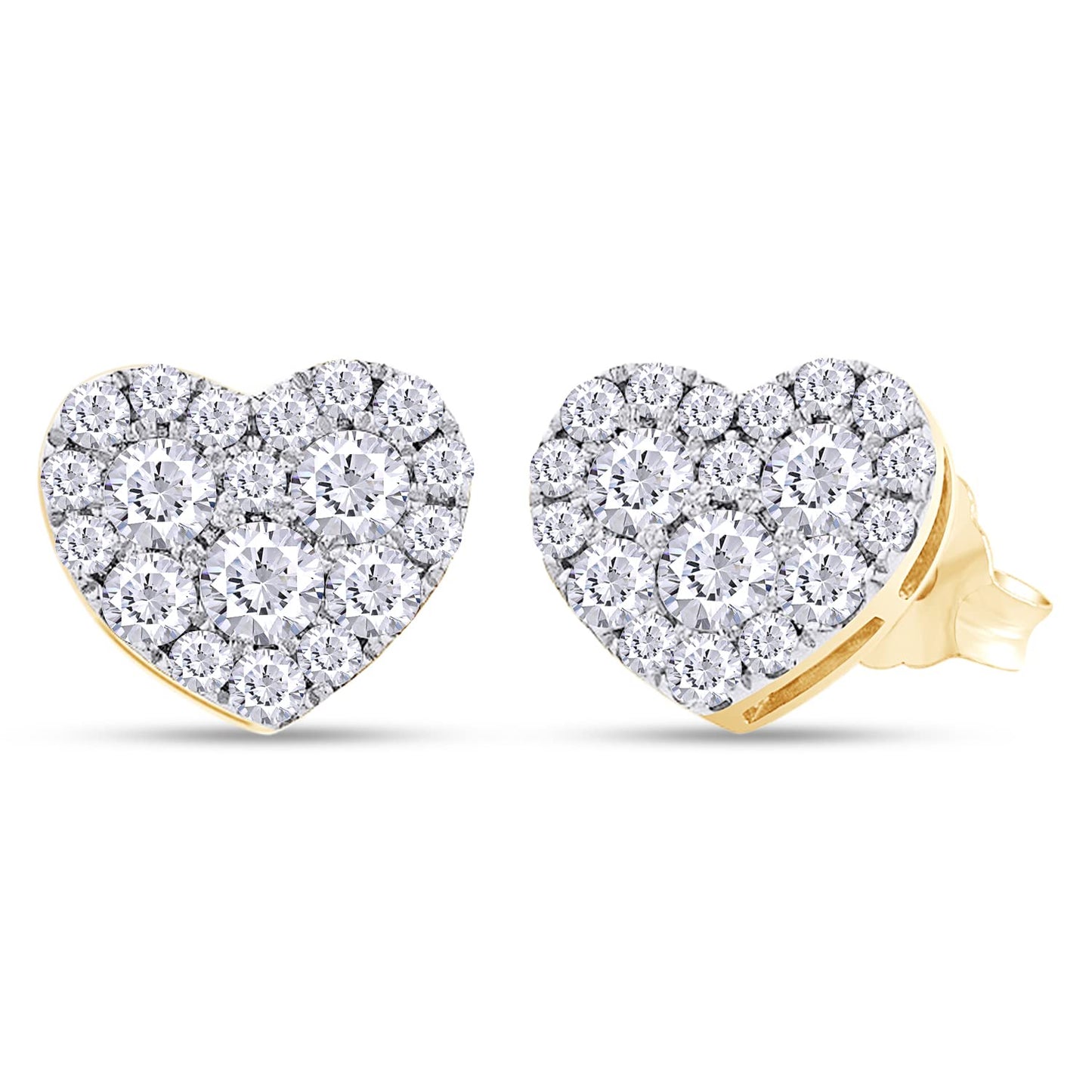 1 Carat Round Lab Created Moissanite Diamond Push Back Heart Shaped Cluster Stud Earrings In 925 Sterling Silver (VVS1 Clarity, 1 Cttw)