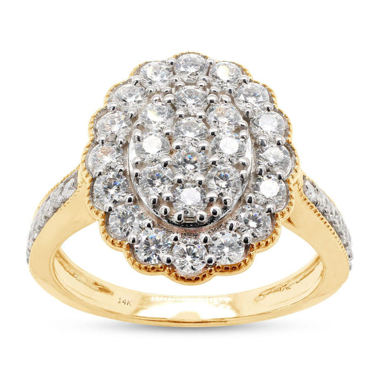 Load image into Gallery viewer, 1 Carat Round Cut Lab Created Moissanite Diamond Milgrain Cluster Engagement Ring In 10K Or 14K Solid Gold
