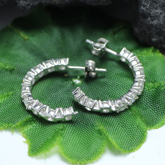 1.90 Carat Round Cut Lab Created Moissanite Diamond Push Back J Hoop Earrings In 925 Sterling Silver (1.90 Cttw)