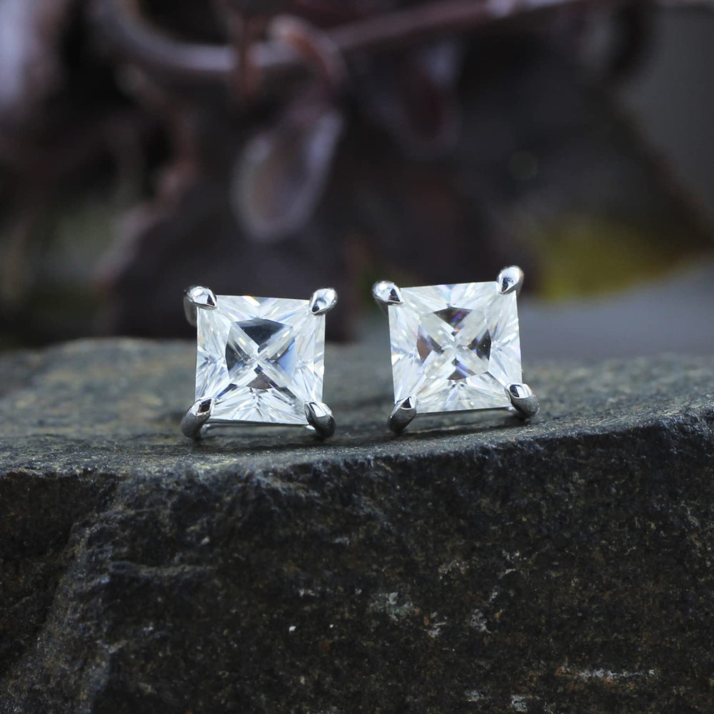 
                      
                        Princess Cut Lab Created Moissanite Diamond Push Back Solitaire Stud Earrings In 925 Sterling Silver
                      
                    