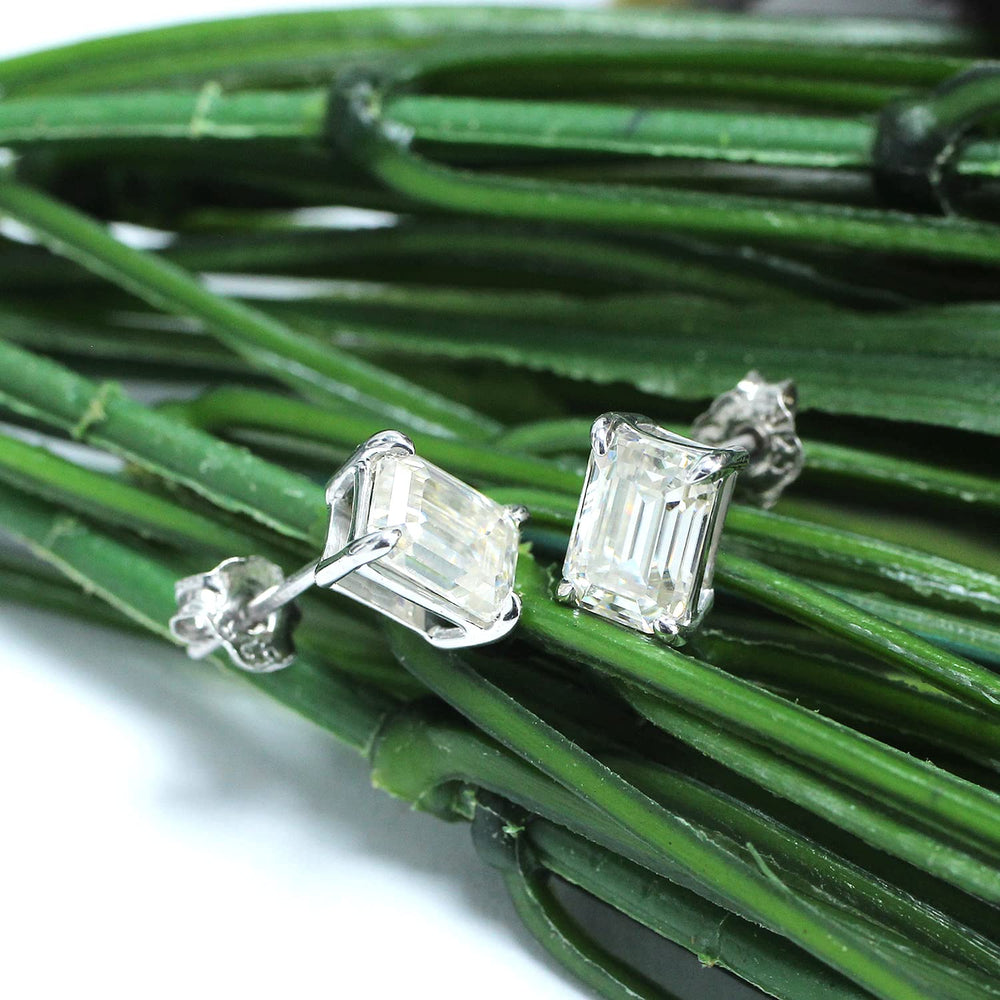 
                      
                        Emerald Cut Lab Created Moissanite Diamond Push Back Solitaire Stud Earrings In 925 Sterling Silver
                      
                    