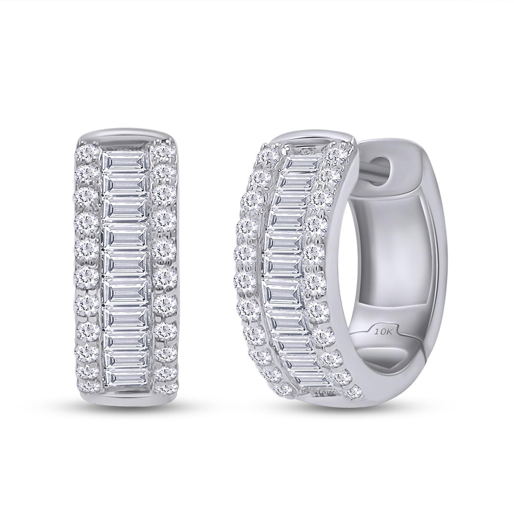 Huggie Hoop Earrings, 0.65 Cttw Round & Baguette Cut IGI Certified Lab Grown Diamond Jewelry for Women in 10K Valentine's Day Gift For Her