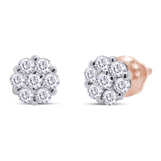 1/10 to 1/2 Carat Lab Created Moissanite Diamond Screw Back Flower Cluster Stud Earrings In 10K Solid Gold For Women (0.10 To 0.50 Cttw)