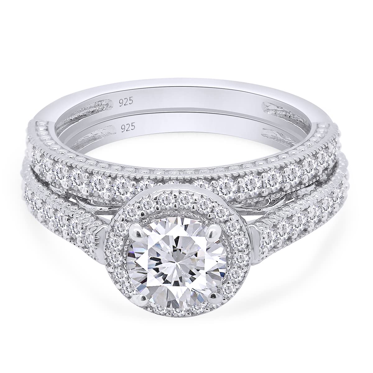 1.25 Carat Round Cut Lab Created Moissanite Diamond Halo Bridal Set Engagement Ring For Women In 925 Sterling Silver