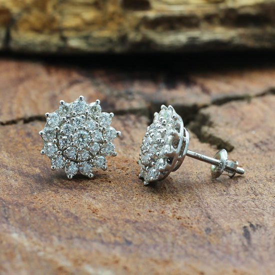 1.40 ct. t.w Round Cut Lab Created Moissanite Diamond Halo Cluster Stud Earrings In 925 Sterling Silver Jewelry For Women