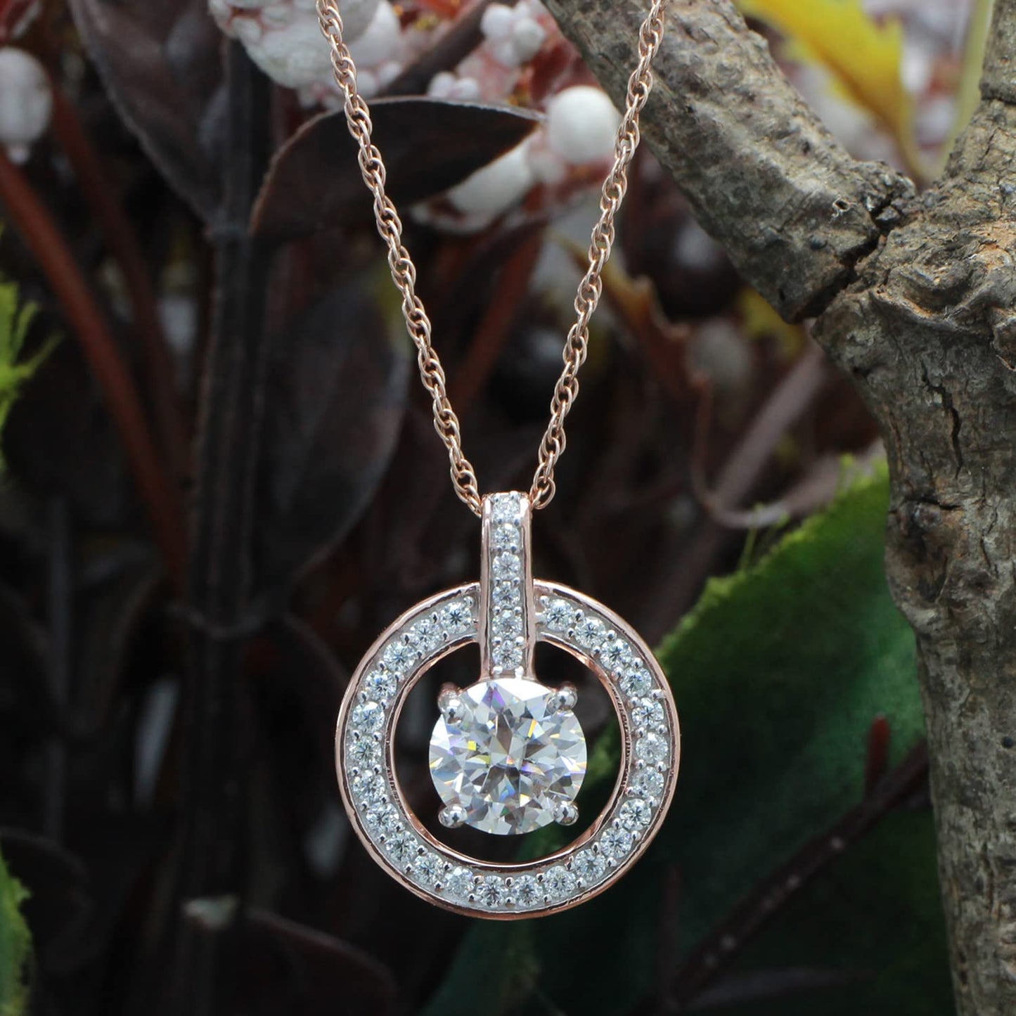 1 1/4 Carat Lab Created Moissanite Diamond Center Stone 6.5MM Circle Drop Pendant Necklace In 925 Sterling Silver (1.25 Cttw)