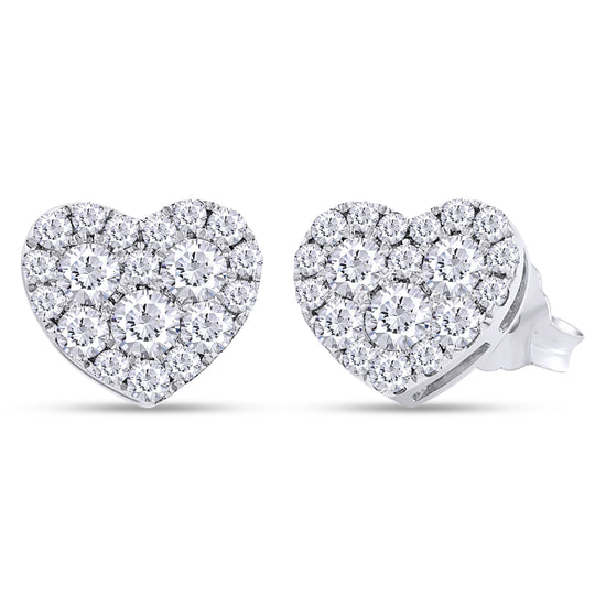 1 Carat Round Lab Created Moissanite Diamond Push Back Heart Shaped Cluster Stud Earrings In 925 Sterling Silver (VVS1 Clarity, 1 Cttw)