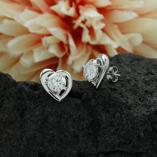 1.50 Carat 6MM Round Lab Created Moissanite Diamond Solitaire Heart Stud Earrings In 925 Sterling Silver
