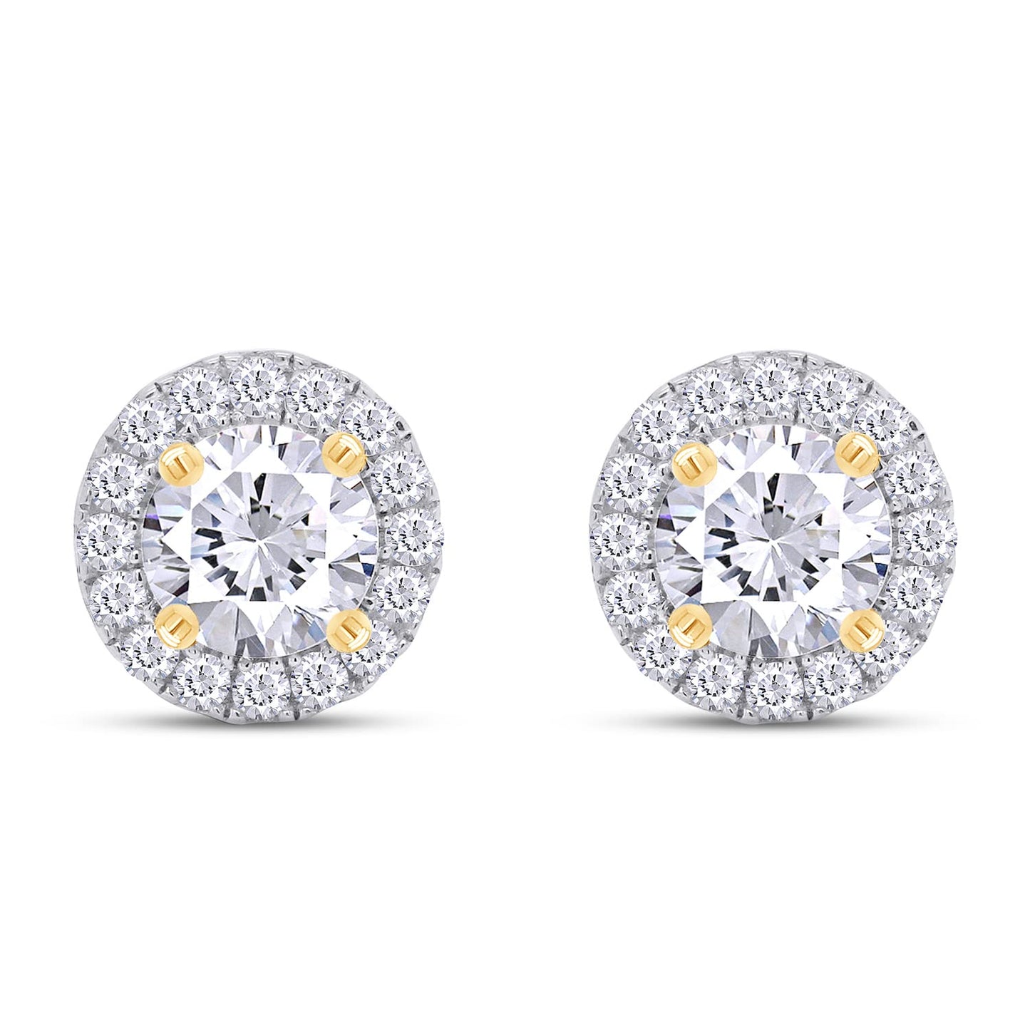 1 Carat Center Stone 5MM Round Cut Lab Created Moissanite Diamond Push Back Halo Stud Earrings In 925 Sterling Silver (1 Cttw)