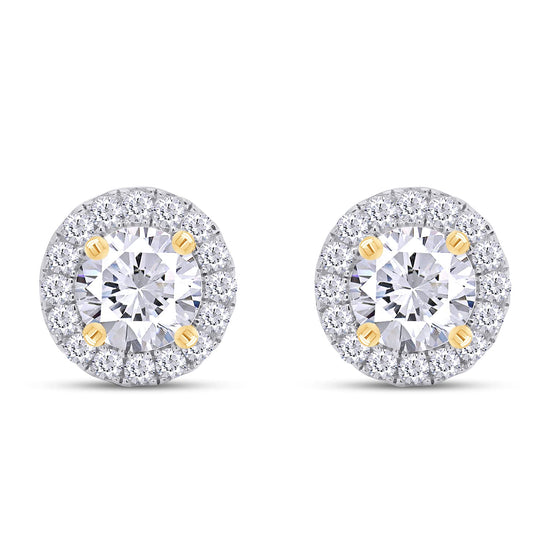 1 Carat Center Stone 5MM Round Cut Lab Created Moissanite Diamond Push Back Halo Stud Earrings In 925 Sterling Silver (1 Cttw)