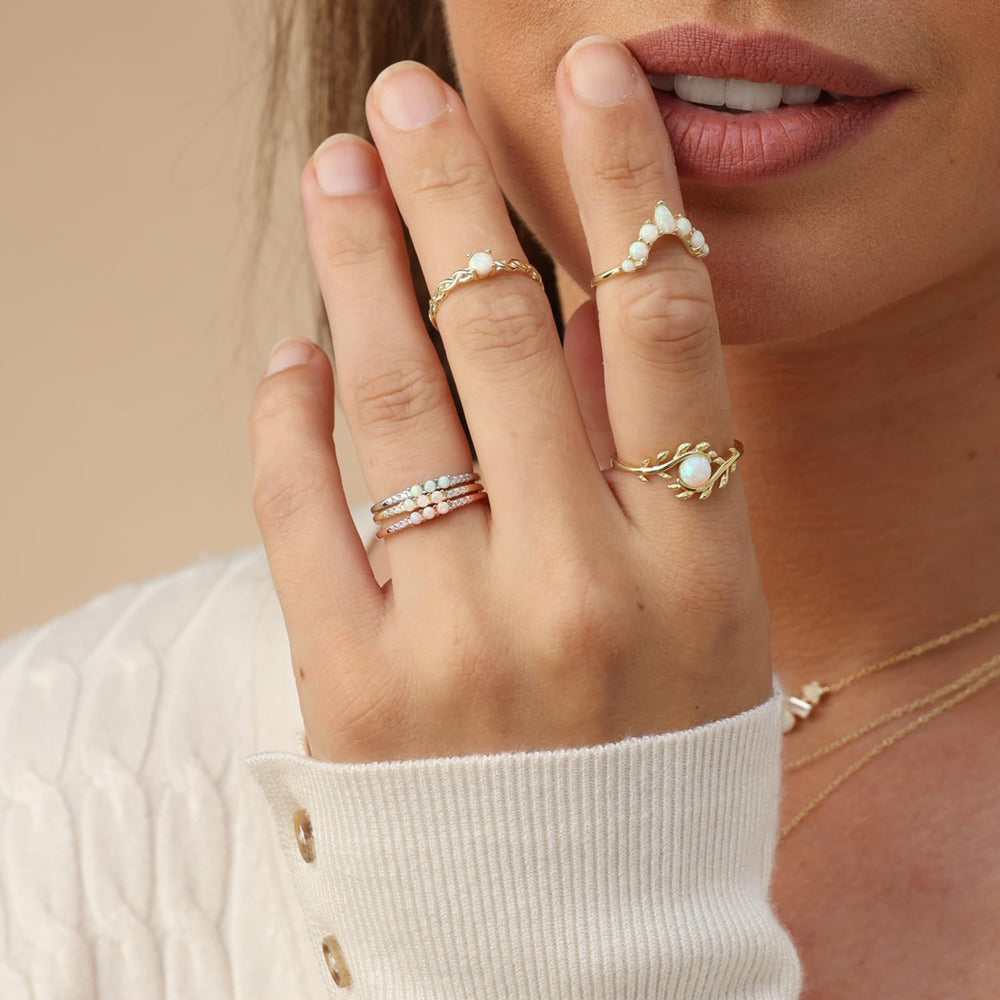 
                      
                        Dainty Stackable Opal Promise Ring Band in 14K Gold Over Sterling Silver Valentine's Day Jewelry Gift For Her
                      
                    