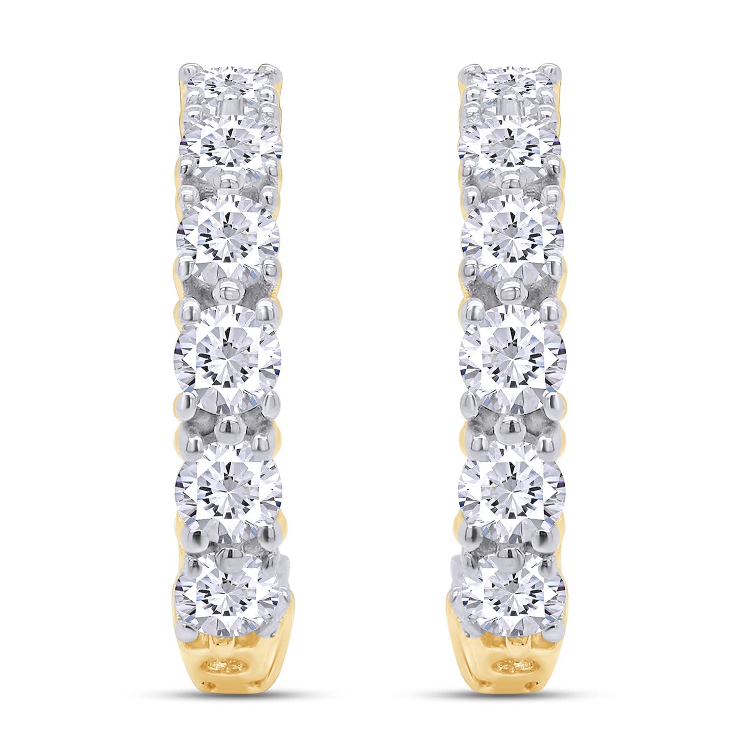 1.90 Carat Round Cut Lab Created Moissanite Diamond Push Back J Hoop Earrings In 925 Sterling Silver (1.90 Cttw)