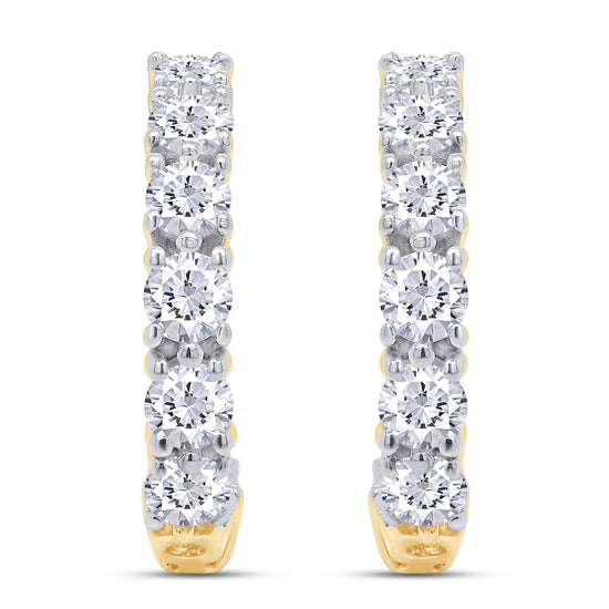 1.90 Carat Round Cut Lab Created Moissanite Diamond Push Back J Hoop Earrings In 925 Sterling Silver (1.90 Cttw)
