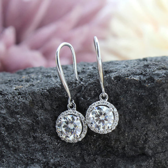 Load image into Gallery viewer, 2 1/5 Carat Round Cut Lab Created Moissanite Diamond Fishhook Drop Dangle Earrings In 925 Sterling Silver (2.20 Cttw)
