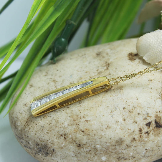 1/2 Carat Lab Created Moissanite Diamond Seven Stone Journey Bar Pendant Necklace In 925 Sterling Silver