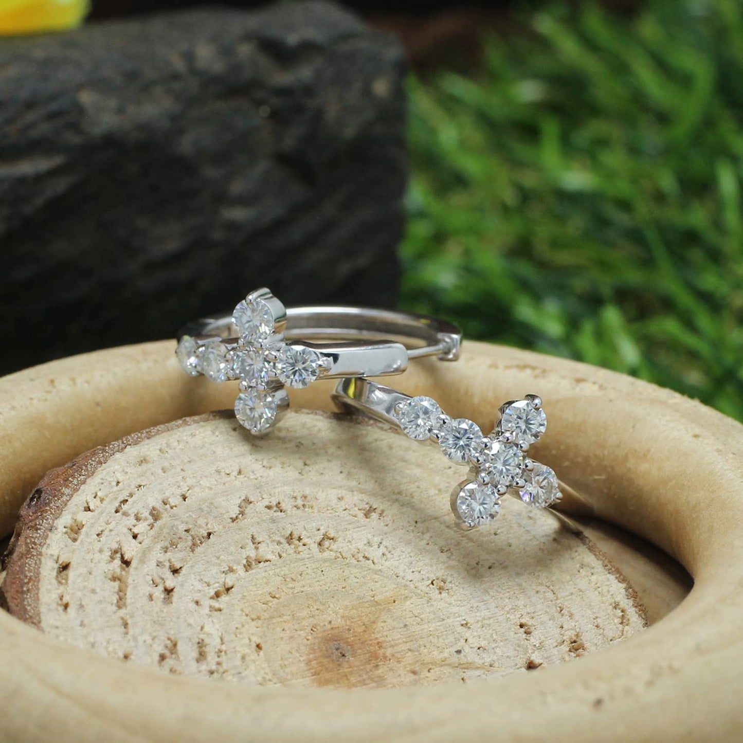 1 Carat Round Cut Lab Created Moissanite Diamond Cross Huggie Hoop Earrings In 925 Sterling Silver (1 Cttw)