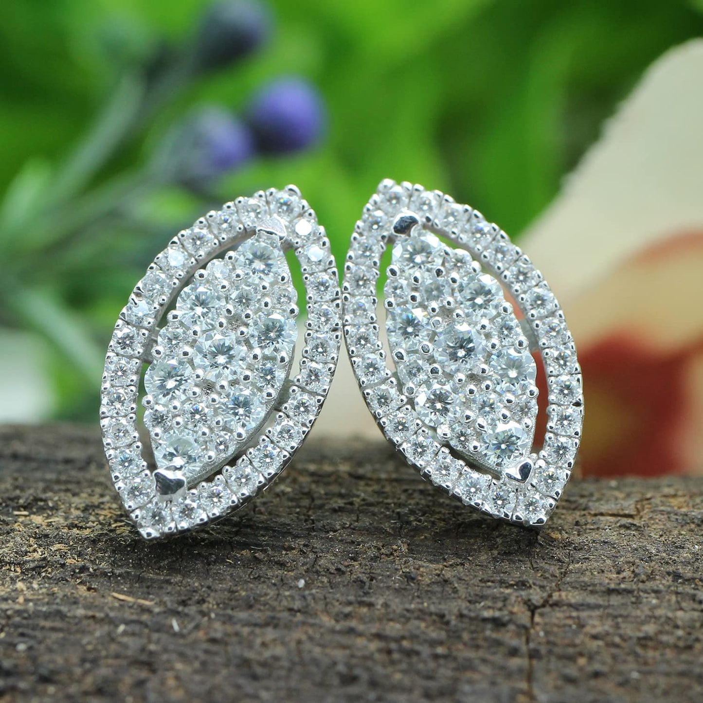 1 Carat Round Lab Created Moissanite Diamond Push Back Marquise Halo Cluster Stud Earrings In 925 Sterling Silver (1 Cttw)