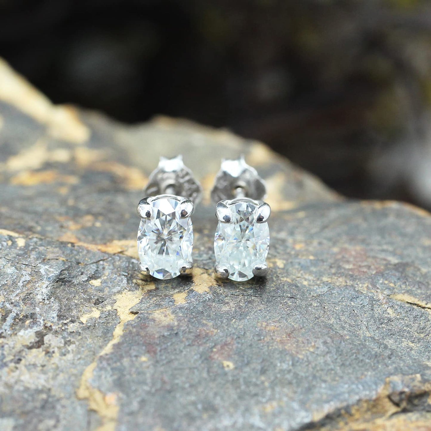 1 Carat 6X4MM Oval Cut Lab Created Moissanite Diamond Push Back Solitaire Stud Earrings In 925 Sterling Silver (1 Cttw)