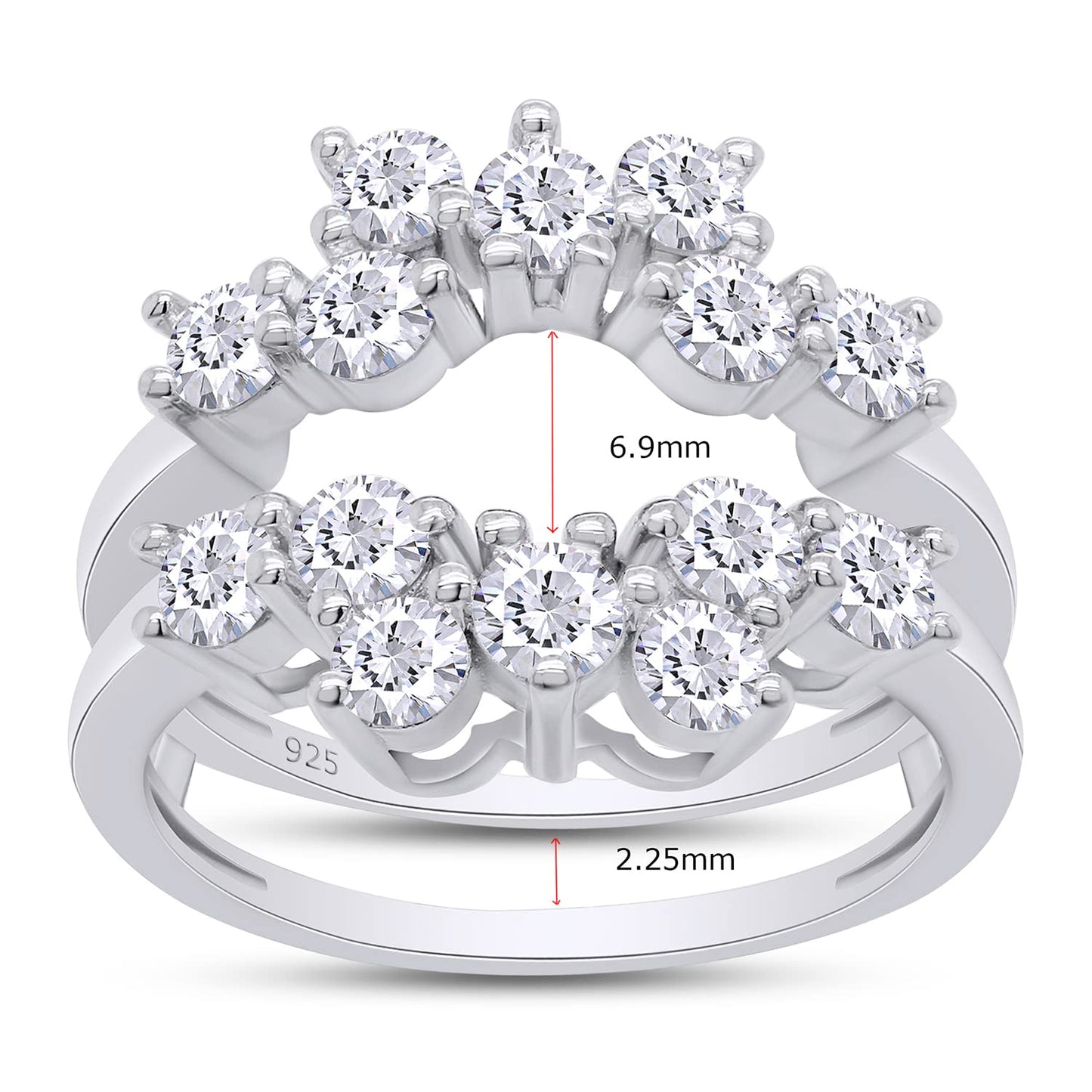 Round Cut Lab Created Moissanite Diamond Sunburst Halo Guard Enhancer Ring For Women In 925 Sterling Silver