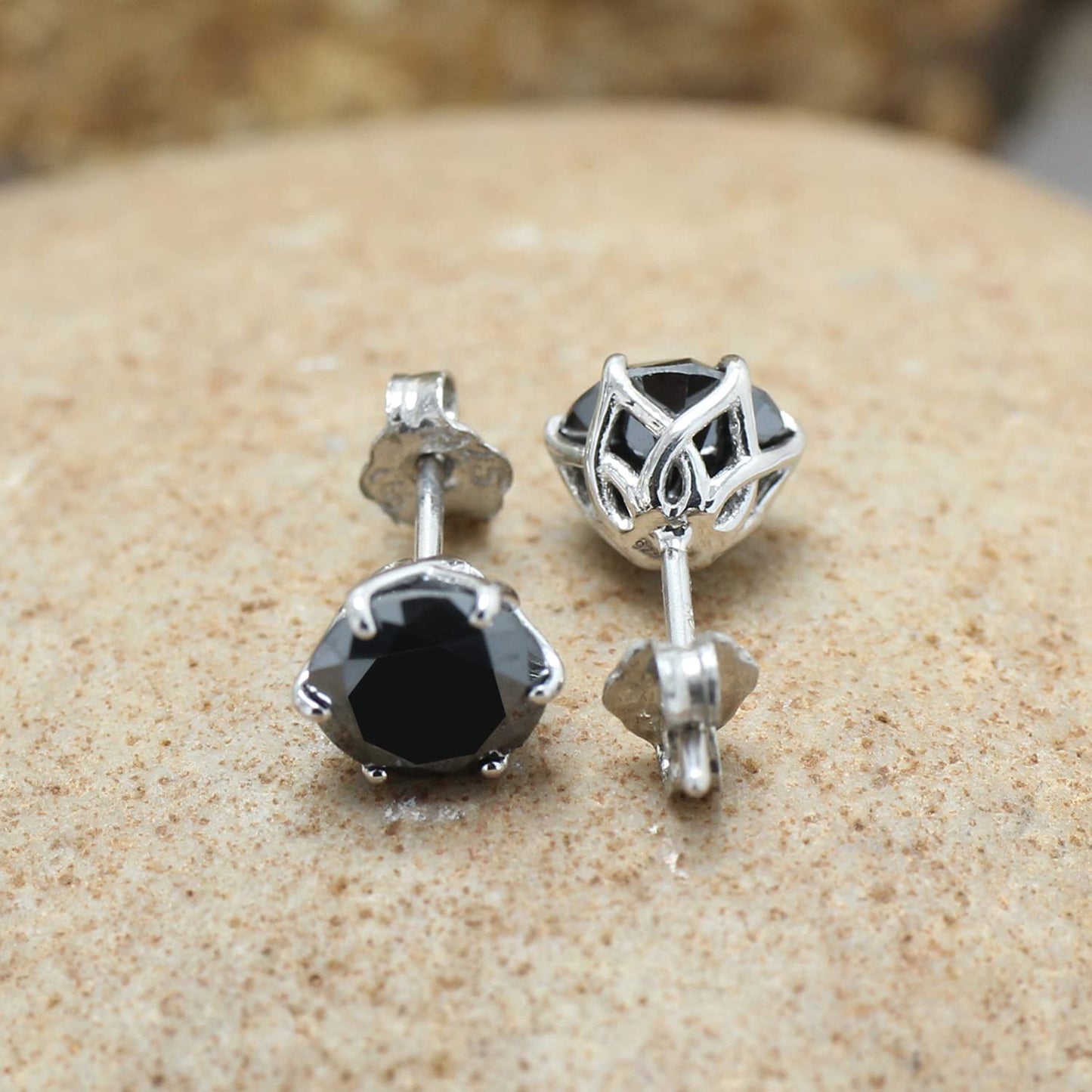 2 Carat 6.5MM Round Lab Created Black Moissanite Diamond Stud Earrings For Men & Women In 925 Sterling Silver