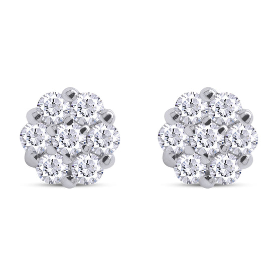 1.50 Carat Lab Created Moissanite Diamond Flower Cluster Stud Earrings In 14K Solid Gold