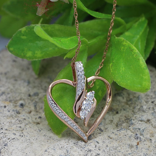 Diamond Heart Pendant Necklace | 3 Stone 1/4cttw Natural Diamond | 14K Gold Over Sterling Silver (0.25 Ct) with Free 18" Chain For Women Gift For Her