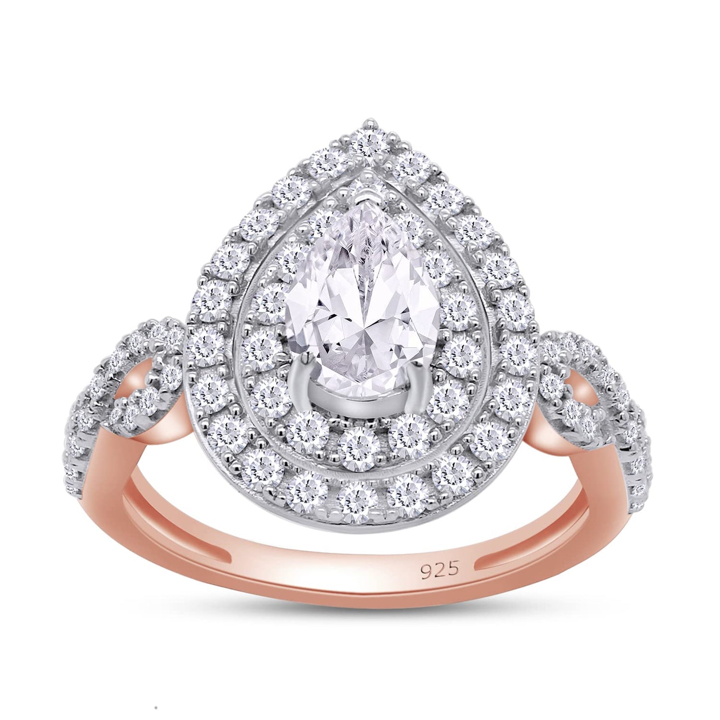 Load image into Gallery viewer, 1.25 Carat Pear &amp;amp; Round Lab Created Moissanite Diamond Pear-Shaped Halo Infinity Twist Engagement Ring In 925 Sterling Silver
